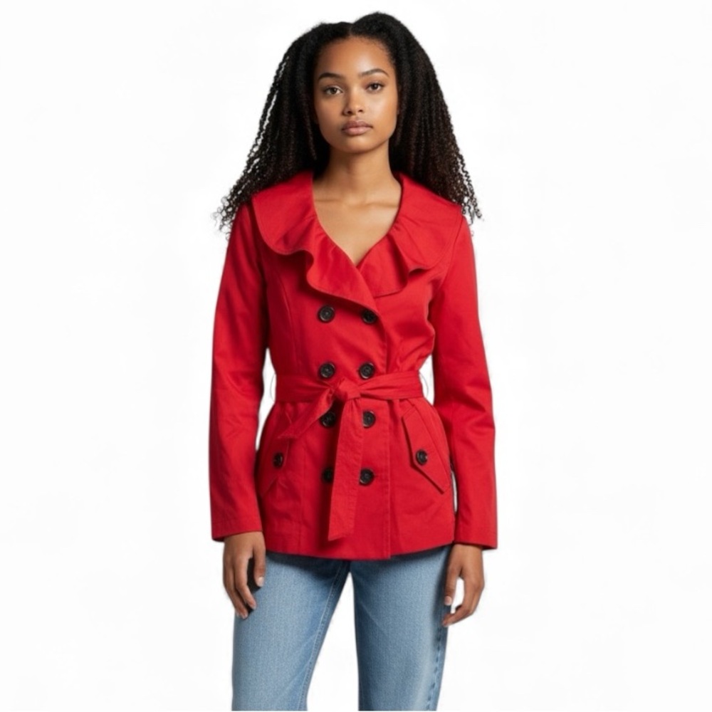 SANDRO Red Trench Coat - Picture 1 of 10